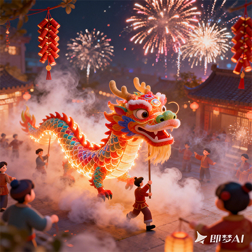 3D卡通风格新年除夕热闹场景-ai艺绘资源