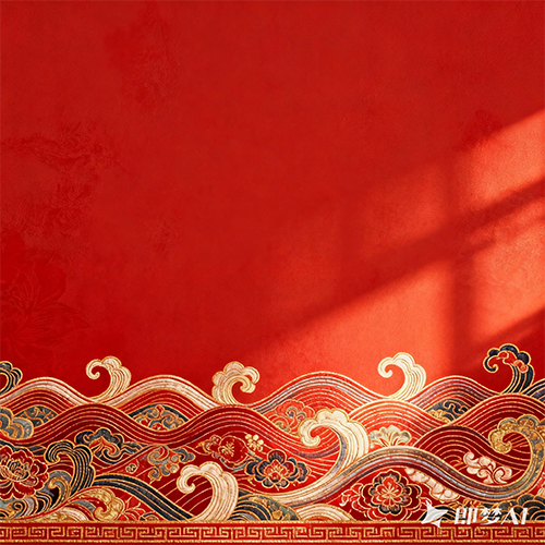 中国国潮风古典艺术刺绣祥云波浪图案高级感背景-ai艺绘资源