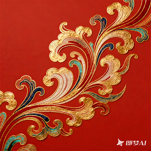 中国国潮风古典艺术刺绣祥云波浪图案纹理素材-ai艺绘资源