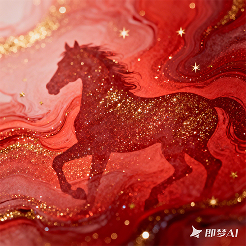 金色粒子光线组成的骏马形象抽象艺术海报插画-ai艺绘资源
