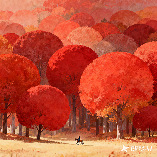层层叠叠的秋天枫树场景艺术感手绘插画-ai艺绘资源