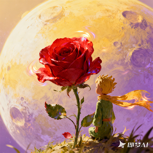 童话故事风格插画艺术感玫瑰小王子梦幻场景-ai艺绘资源