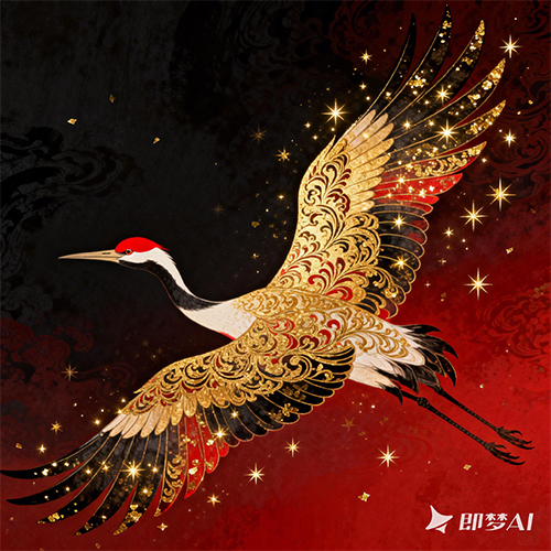 中国风金红仙鹤展翅飞翔插画元素素材-ai艺绘资源