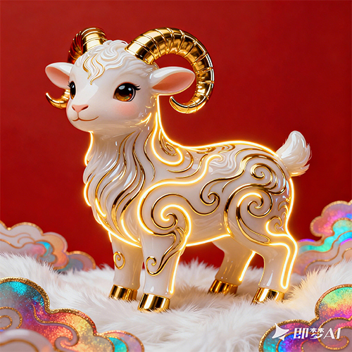 中国风插画金色金属质感Q版小羊梦幻可爱形象-ai艺绘资源