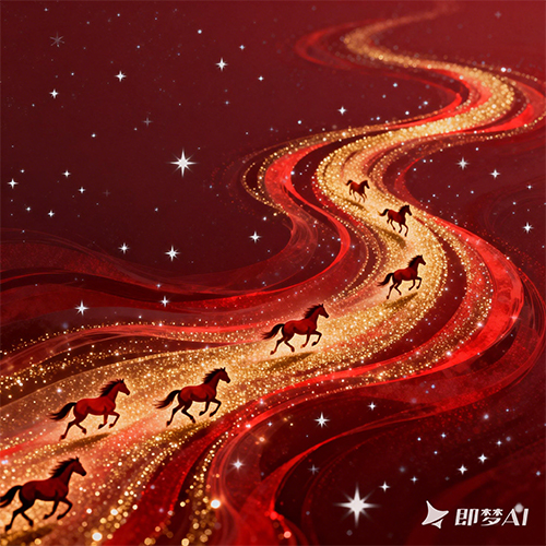 流畅的金红色线条马奔腾渐变海报背景高级感-ai艺绘资源