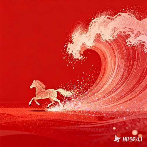 中国风弥撒风极简风格艺术插画骏马飞奔场景-ai艺绘资源