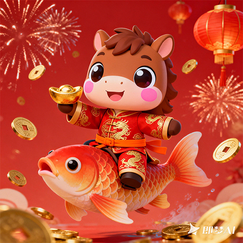 中国风新年喜庆元素马年形象艺术插画-ai艺绘资源