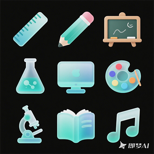 3D高级感商务风格绿色透明感渐变风学习图标-ai艺绘资源