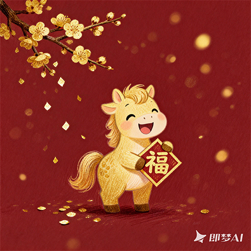 手绘中国风马年送福红色喜庆插画-ai艺绘资源
